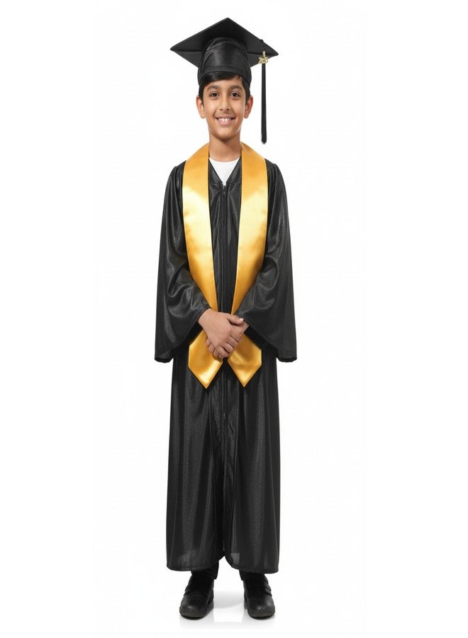 FANCY FLIGHT Kids Graduation Gown Set | Black Cap, Gown & Gold Stole for Boys & Girls | Preschool, Kindergarten, Elementary Ceremony Outfit (9-10 Year) - Image 2